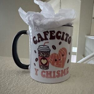 Cafecito Y Chisme 11 oz Mug with Black Handle